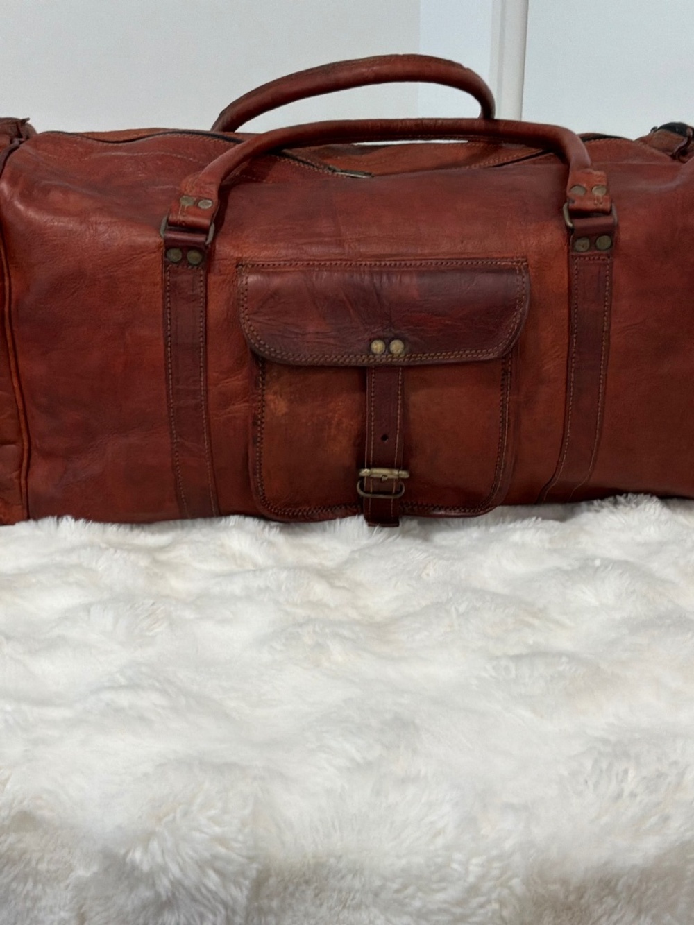 Vintage Leather Travel Duffel Sports Bag Weekender Rustic Brown Removable strap
